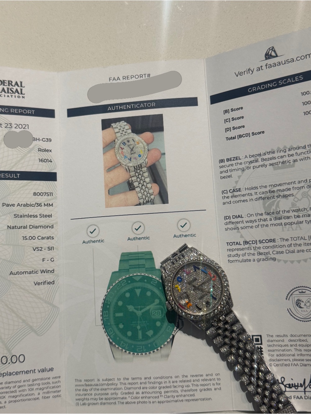 36mm Diamond Rolex w/ custom Arabic rainbow dial